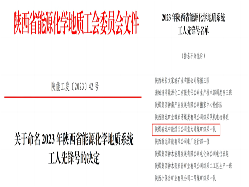 喜讯！中能袁大滩煤矿综采一队获2023年陕西省能源化学地质工会“工人先锋号”声誉称呼.png